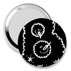 Funny Black And White Doodle Snowballs 3  Handbag Mirrors