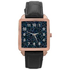 Blue Abstract Decor Rose Gold Leather Watch 