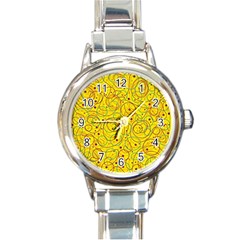 Yellow Abstract Art Round Italian Charm Watch by Valentinaart