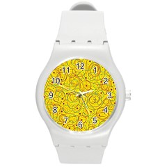 Yellow Abstract Art Round Plastic Sport Watch (m) by Valentinaart