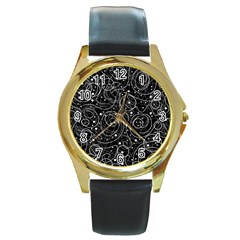 Black And White Magic Round Gold Metal Watch