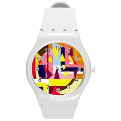 Colorful Abstraction Round Plastic Sport Watch (m) by Valentinaart