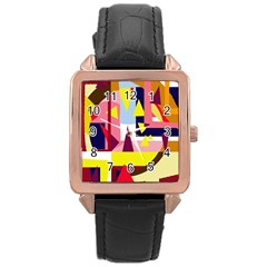 Colorful Abstraction Rose Gold Leather Watch  by Valentinaart