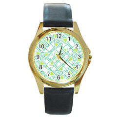 Ethnic Geo Pattern Round Gold Metal Watch by dflcprints