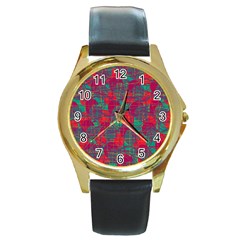 Decorative Abstract Art Round Gold Metal Watch