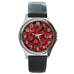 Red Abstract Decor Round Metal Watch