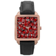 Red Abstract Decor Rose Gold Leather Watch 