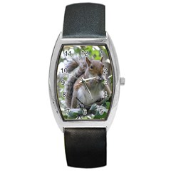 Gray Squirrel Eating Sycamore Seed Barrel Style Metal Watch by GiftsbyNature