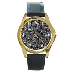 Gray abstract art Round Gold Metal Watch