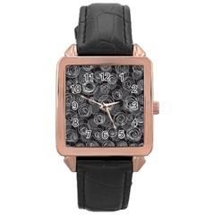 Gray abstract art Rose Gold Leather Watch 