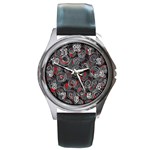 Red and gray abstract art Round Metal Watch Front