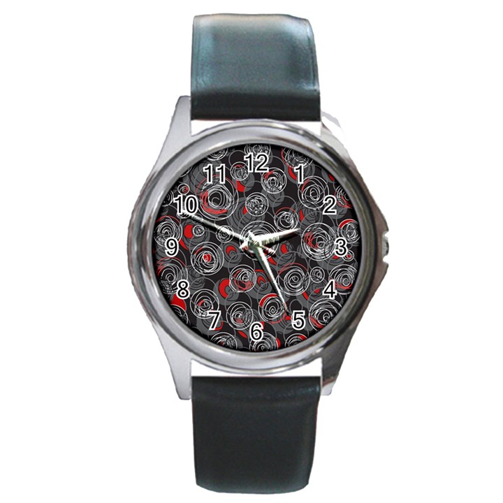 Red and gray abstract art Round Metal Watch