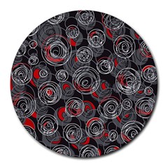 Red And Gray Abstract Art Round Mousepads by Valentinaart