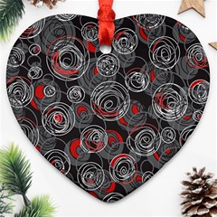 Red And Gray Abstract Art Ornament (heart) 