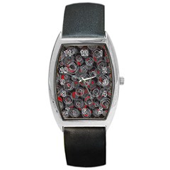 Red And Gray Abstract Art Barrel Style Metal Watch