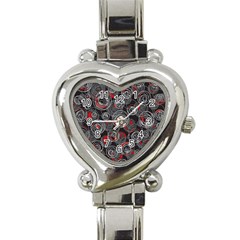 Red And Gray Abstract Art Heart Italian Charm Watch by Valentinaart