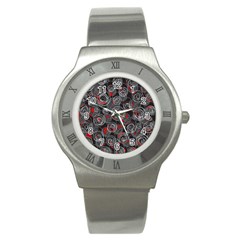 Red And Gray Abstract Art Stainless Steel Watch by Valentinaart