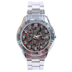 Red And Gray Abstract Art Stainless Steel Analogue Watch