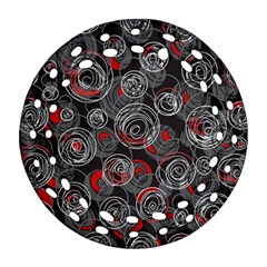 Red And Gray Abstract Art Ornament (round Filigree) 