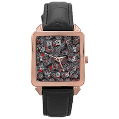 Red And Gray Abstract Art Rose Gold Leather Watch 