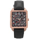 Red and gray abstract art Rose Gold Leather Watch  Front