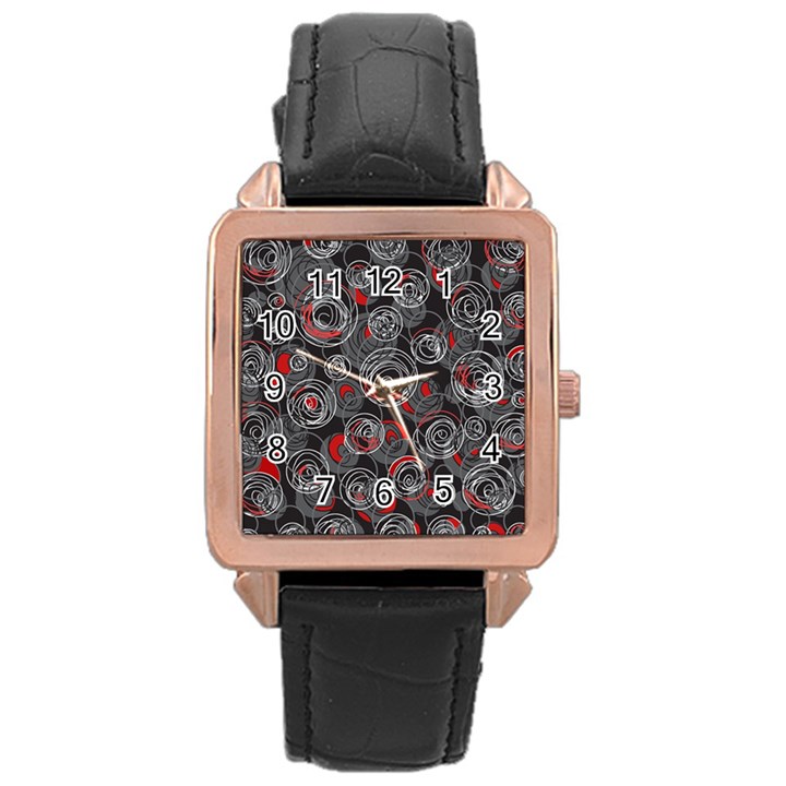 Red and gray abstract art Rose Gold Leather Watch 