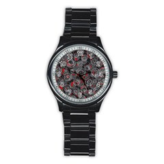 Red And Gray Abstract Art Stainless Steel Round Watch