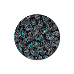 Gray And Blue Abstract Art Rubber Round Coaster (4 Pack) 