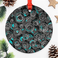 Gray And Blue Abstract Art Round Ornament (two Sides) 