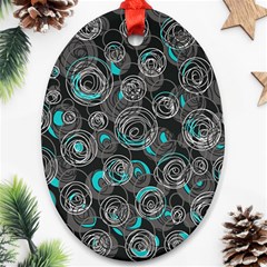 Gray And Blue Abstract Art Oval Ornament (two Sides)