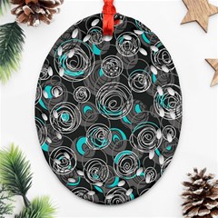 Gray And Blue Abstract Art Oval Filigree Ornament (2-side)  by Valentinaart