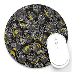 Gray And Yellow Abstract Art Round Mousepads by Valentinaart