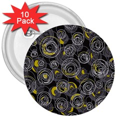 Gray And Yellow Abstract Art 3  Buttons (10 Pack) 