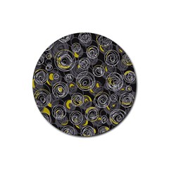 Gray And Yellow Abstract Art Rubber Coaster (round)  by Valentinaart