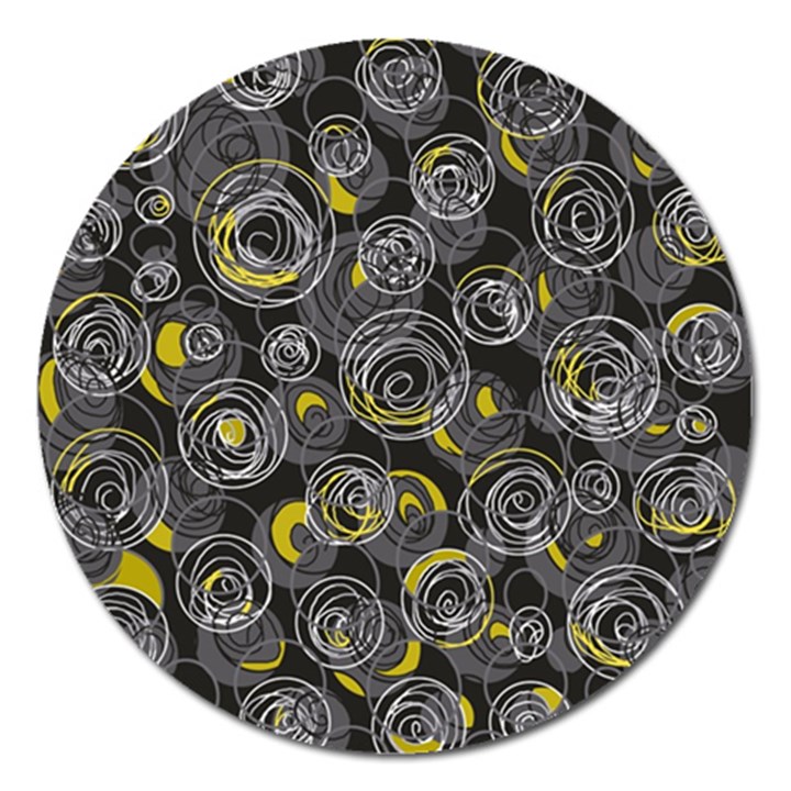 Gray and yellow abstract art Magnet 5  (Round)