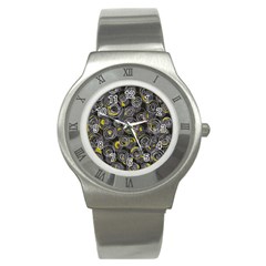 Gray And Yellow Abstract Art Stainless Steel Watch