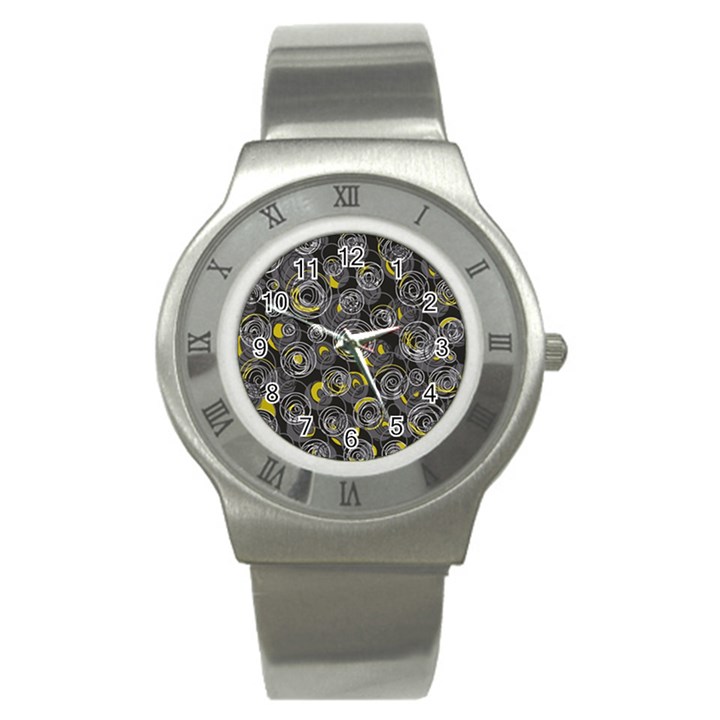 Gray and yellow abstract art Stainless Steel Watch