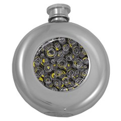 Gray And Yellow Abstract Art Round Hip Flask (5 Oz)