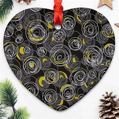 Gray And Yellow Abstract Art Heart Ornament (2 Sides)