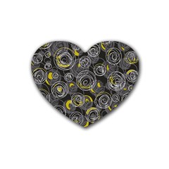 Gray And Yellow Abstract Art Rubber Coaster (heart) 