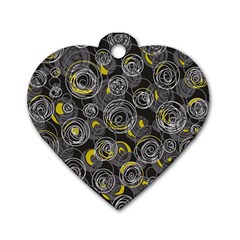 Gray And Yellow Abstract Art Dog Tag Heart (two Sides)