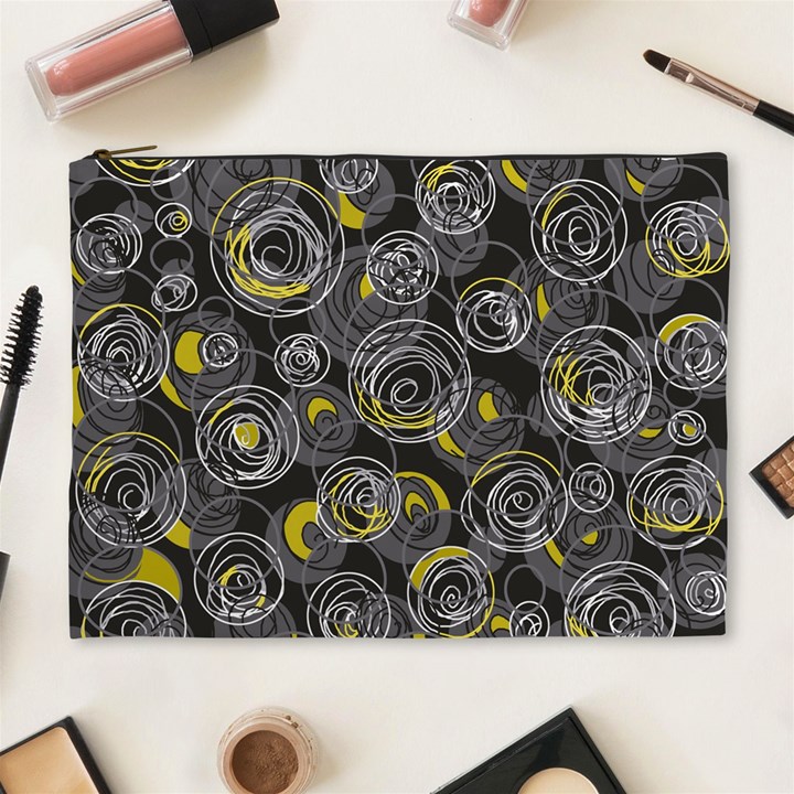 Gray and yellow abstract art Cosmetic Bag (XL)