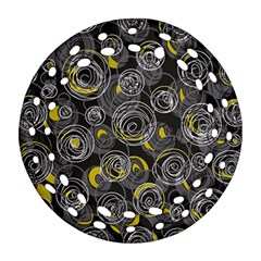 Gray And Yellow Abstract Art Round Filigree Ornament (2side)