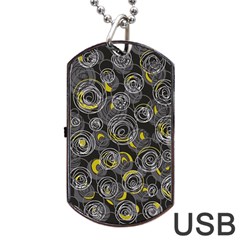 Gray And Yellow Abstract Art Dog Tag Usb Flash (one Side) by Valentinaart