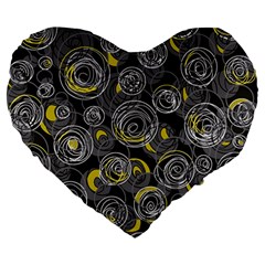 Gray And Yellow Abstract Art Large 19  Premium Heart Shape Cushions