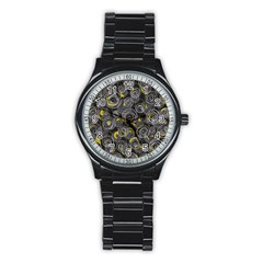 Gray And Yellow Abstract Art Stainless Steel Round Watch