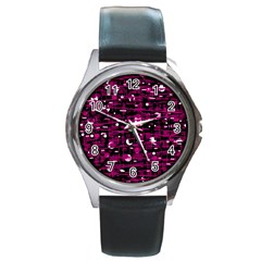 Magenta Abstract Art Round Metal Watch by Valentinaart