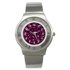 Magenta Abstract Art Stainless Steel Watch by Valentinaart