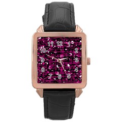 Magenta Abstract Art Rose Gold Leather Watch 