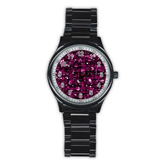 Magenta Abstract Art Stainless Steel Round Watch by Valentinaart